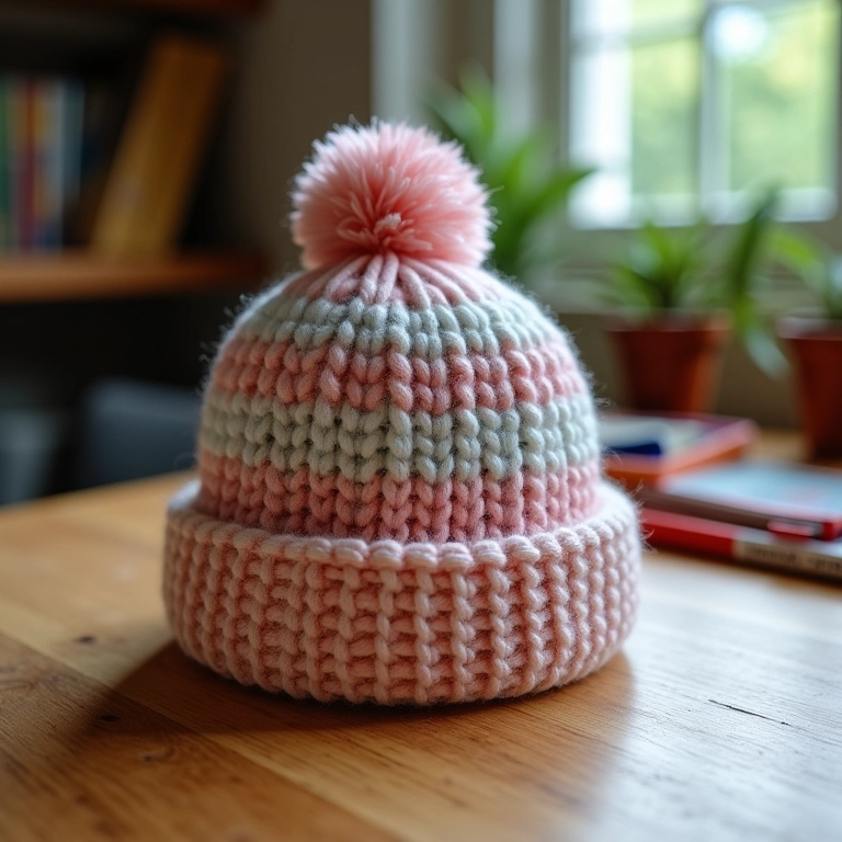 Chapéu de crochê feito com fio de poliéster.