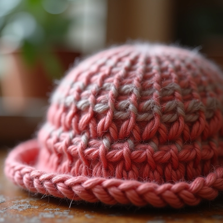 Chapéu de crochê feito com fio misto (algodão e acrílico).