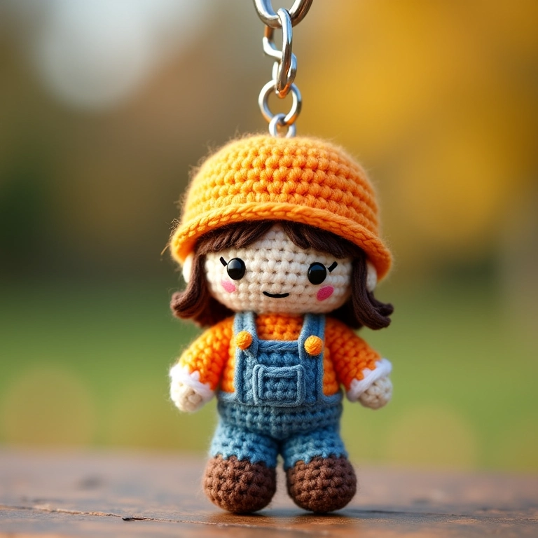 Chaveiro de amigurumi em forma de ícone de assistente social.