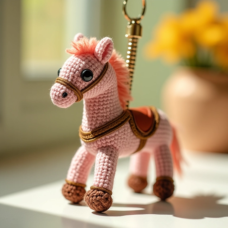 Chaveiro de cavalinho de carrossel em crochê.