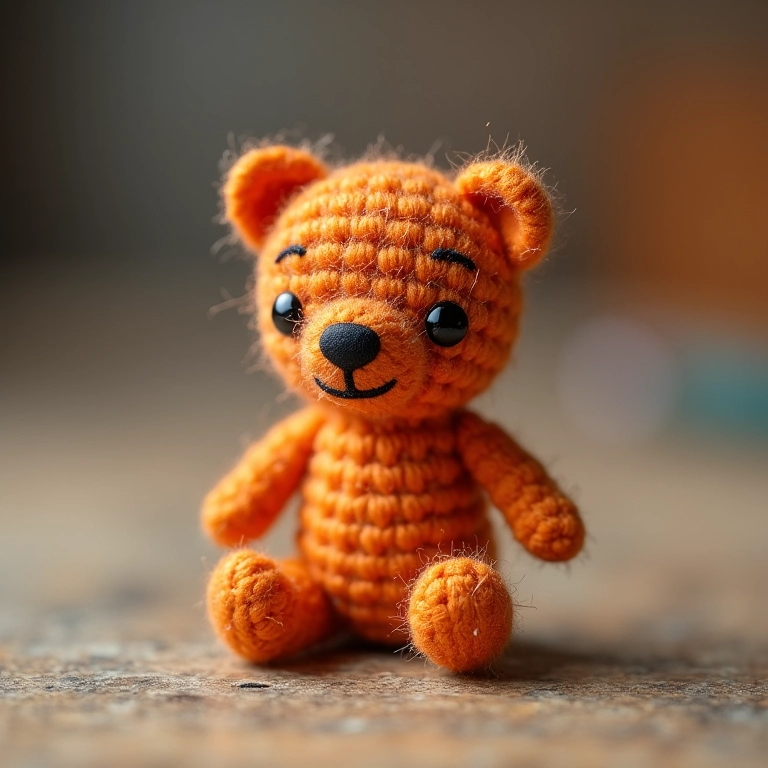 Chaveiro de urso de feltro amigurumi em close-up.