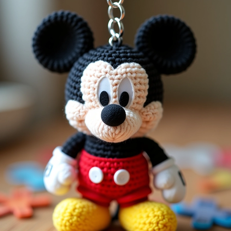 Chaveiro temático do Mickey feito em crochê.