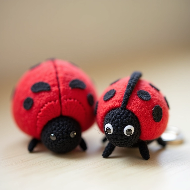 Chaveiros de feltro de joaninha e amigurumi, opções de lembrancinhas.