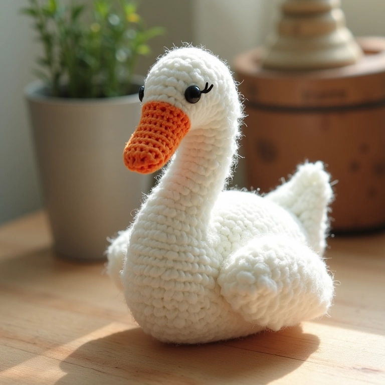 Cisne amigurumi com técnica bloom.
