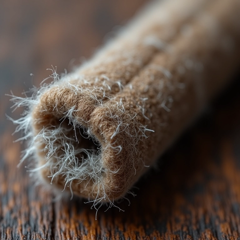 Close-up da borda de um chaveiro de feltro mostrando fibras desgastadas e métodos de prevenção.