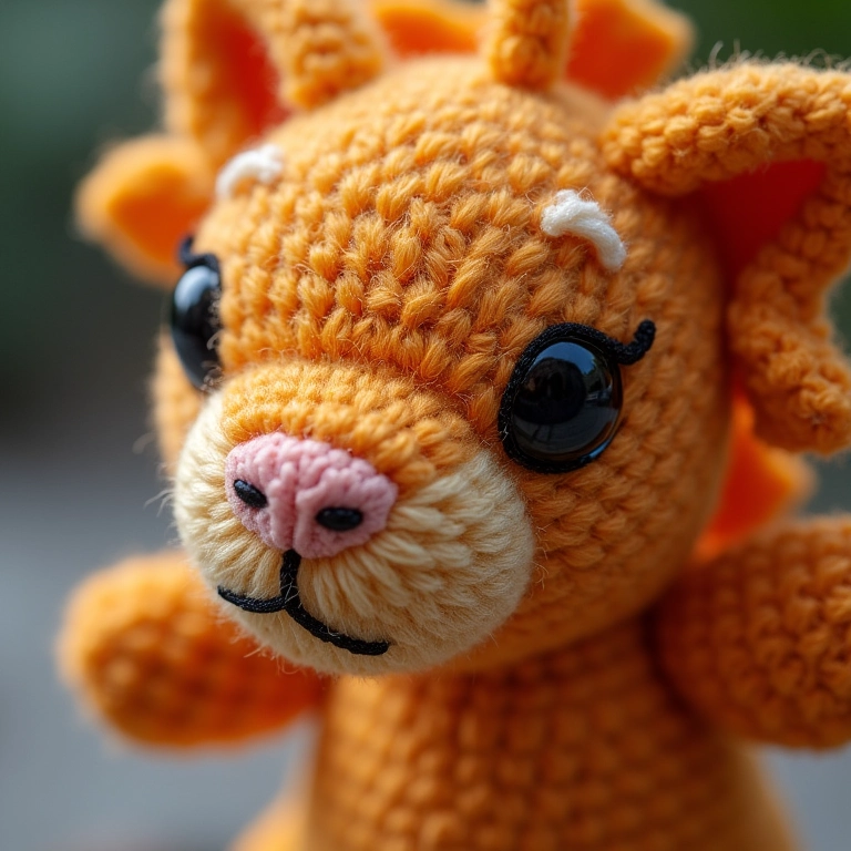 Close-up do acabamento perfeito de um amigurumi.