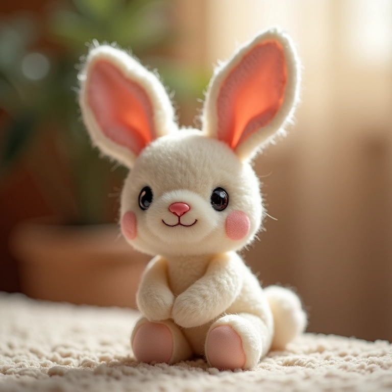 Coelho de amigurumi com orelhas e detalhes em feltro.