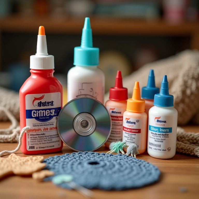 Cola ideal para artesanato com CDs e crochê.