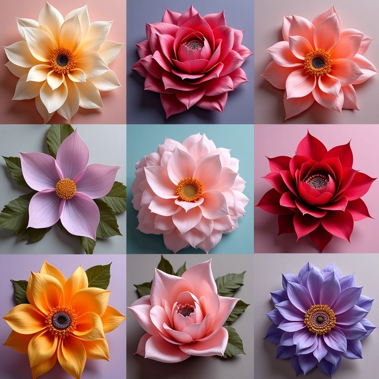 Colagem de inspirações criativas para flores de fita de cetim: cores, estilos e arranjos variados.
