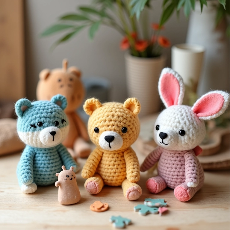 Coleção de projetos de MDF pintados com diversas técnicas, todos em amigurumi.