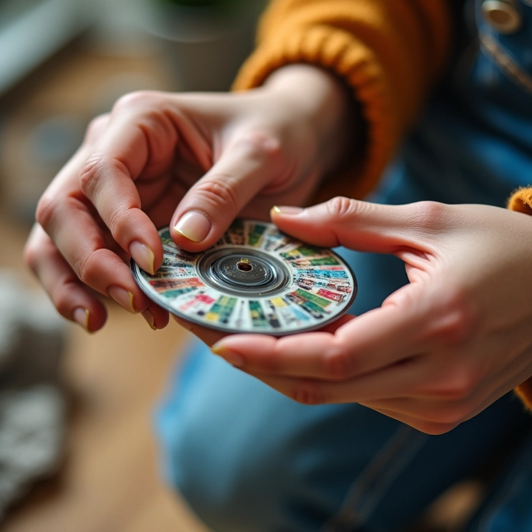 Como cortar CD para artesanato: mãos trabalhando.