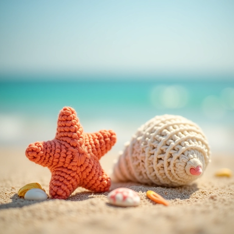 Conchas e estrelas do mar de crochê amigurumi.