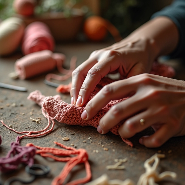 Costurando as partes do corpo da Galinha Pintadinha em crochê.