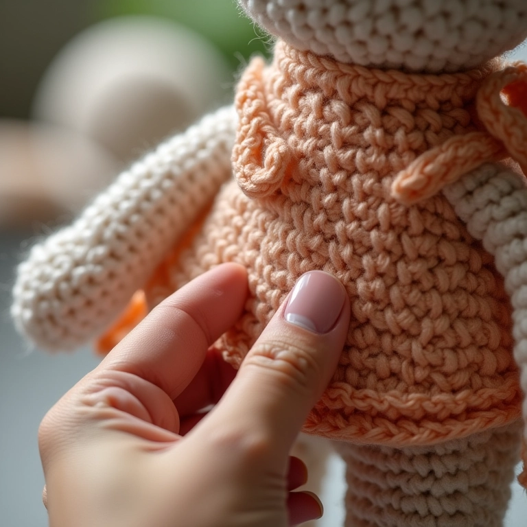 Costurando forro em saia de crochê