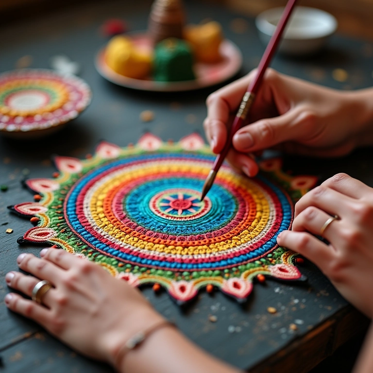 Criando uma mandala de CD com pintura detalhada.