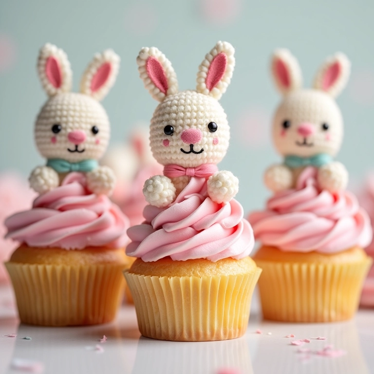 Cupcakes com toppers de amigurumi da Galinha Pintadinha.
