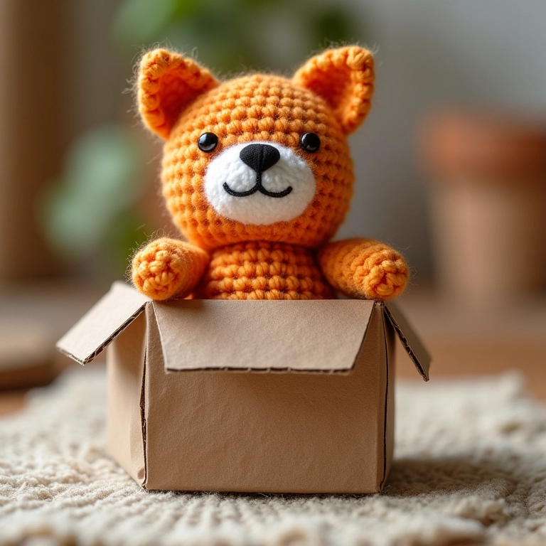 Decoração de crochê feita com caixas de papelão recicladas.