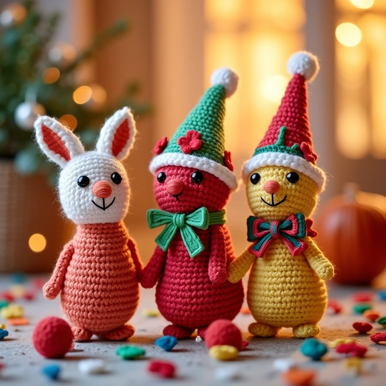 Decoração de festas criativas com amigurumis em garrafas.