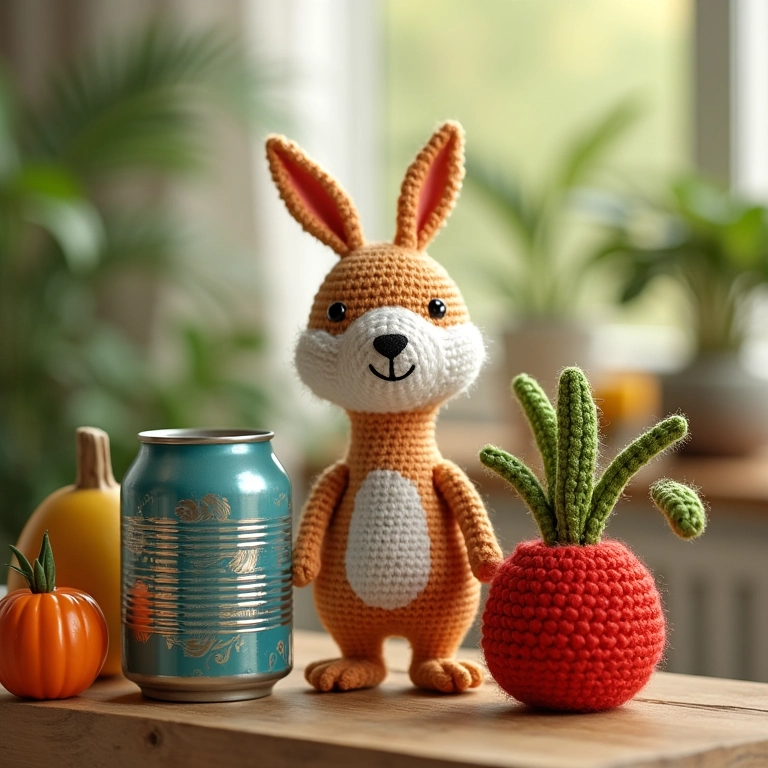 Decoração eco-friendly de crochê com latas de alumínio recicladas.