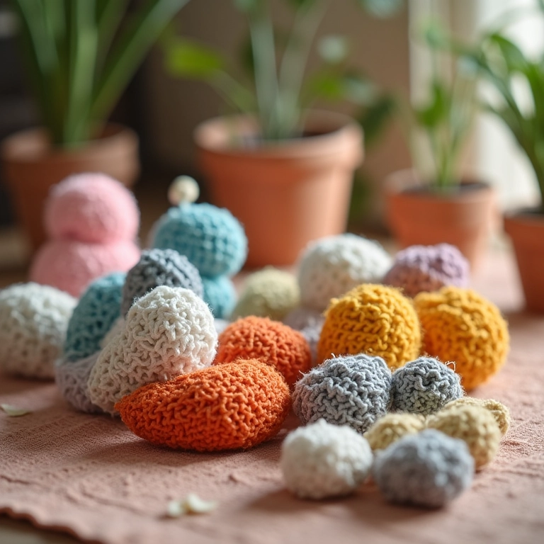Decorações de crochê feitas com materiais reciclados, em um ambiente aconchegante.