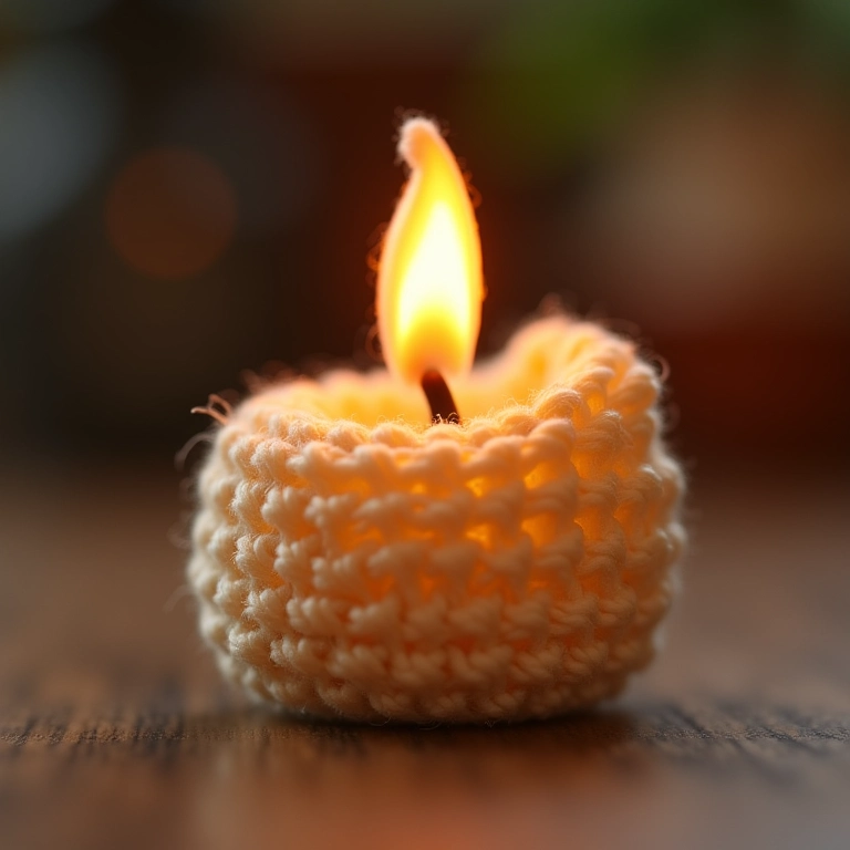 Detalhe da chama de crochê em amigurumi de vela.
