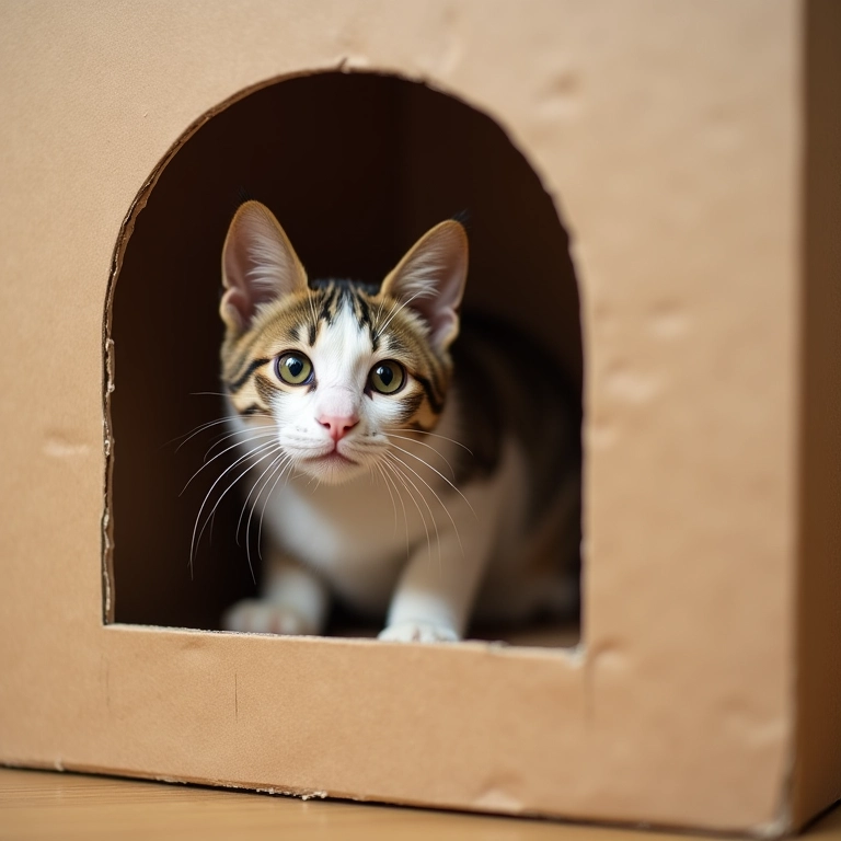 Detalhe da construção segura da casinha de papelão.