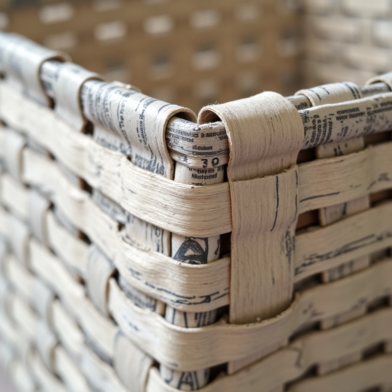 Detalhe das juntas reforçadas em cesto de jornal, evitando desmontagem.