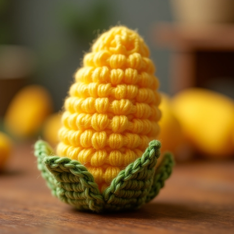 Detalhe de espiga de milho de crochê para festa junina.
