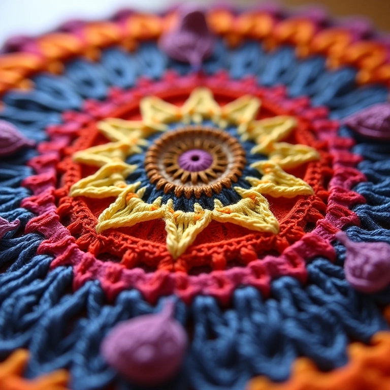 Detalhe de mandala de crochê feita com CD reciclado.