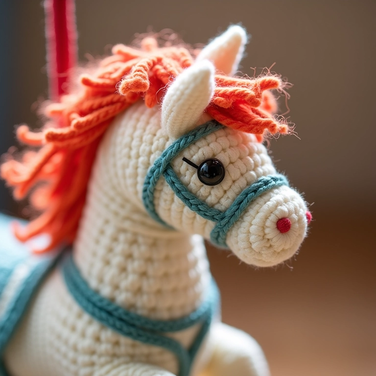 Detalhe do ponto de crochê em cavalinho de carrossel.