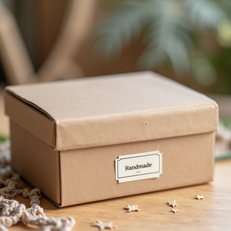 Detalhe 'feito à mão' em caixa MDF.