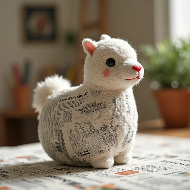 Detalhes da colagem e fixação em um cesto de jornal de amigurumi.