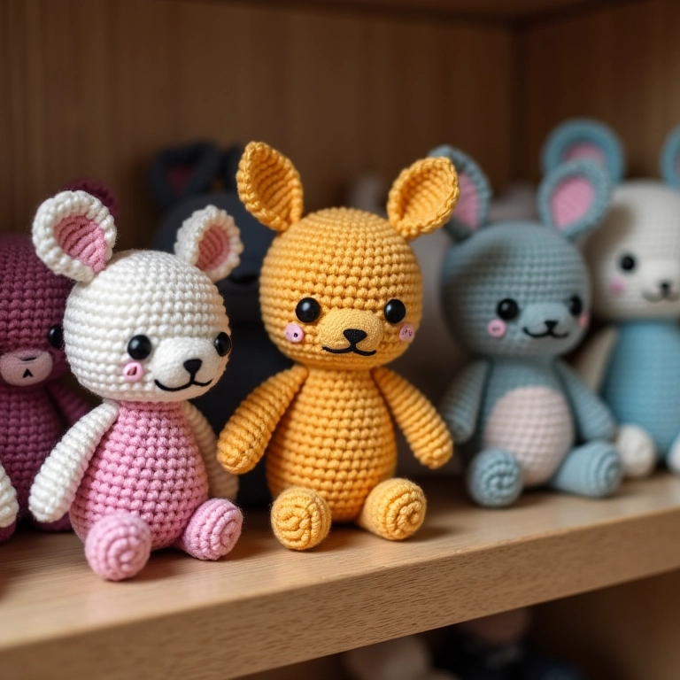 Diversos amigurumis de porta-retrato de EVA finalizados em crochê.