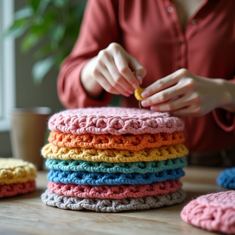 Ecopads reutilizáveis de crochê.