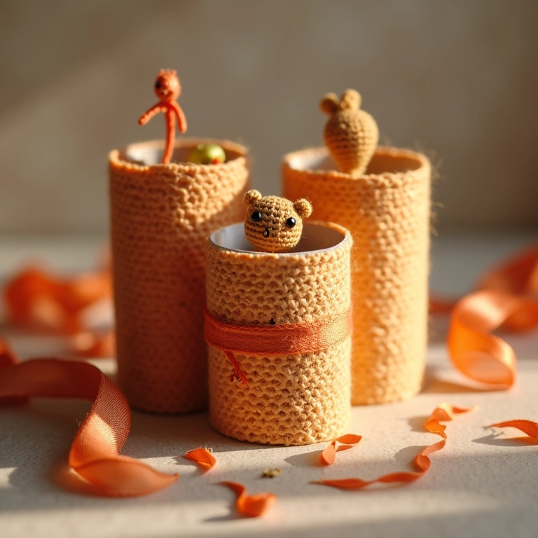 Embalagem criativa para presente feita com amigurumi de rolo de papel higiênico.