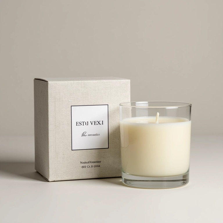Embalagem elegante de vela de soja da 'Essencial Velas'.