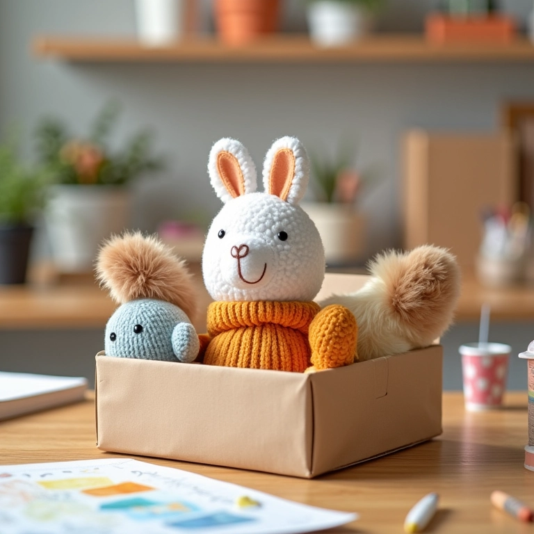 Embalagens reaproveitadas em amigurumi usadas como organizadores.