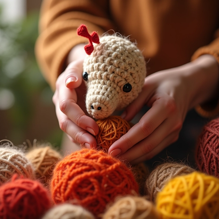 Enchendo a Galinha Pintadinha de crochê com fibra siliconada.