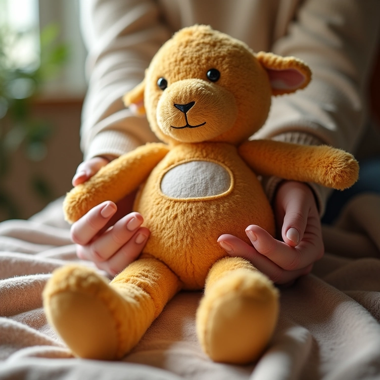 Enchendo boneca de pano amigurumi com enchimento macio.