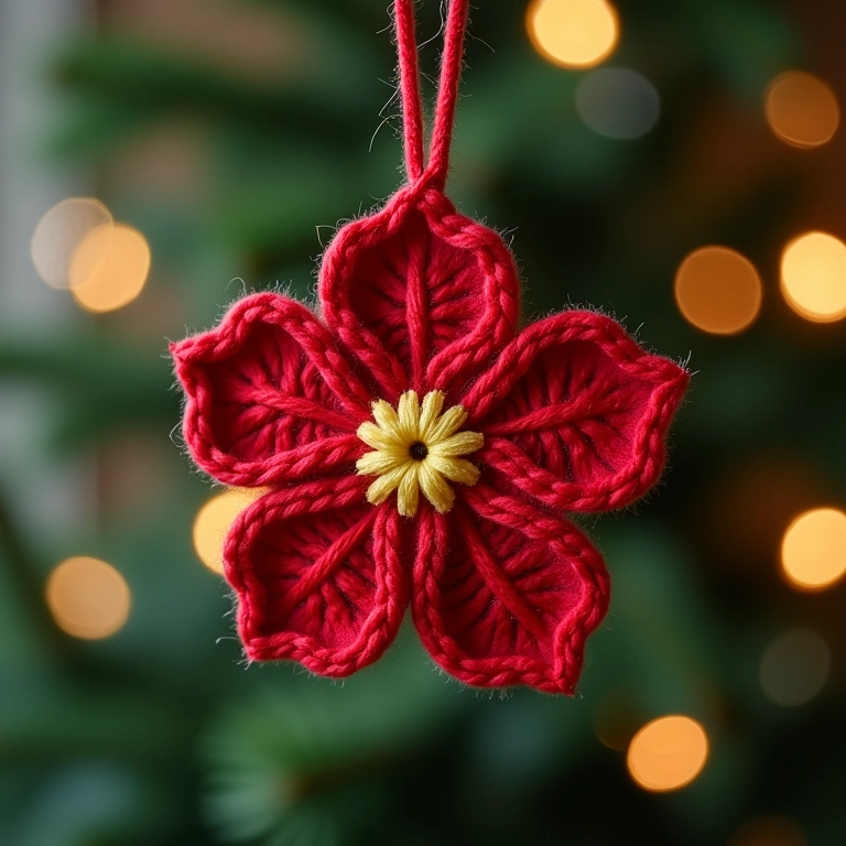 Enfeite de árvore de Natal personalizado em amigurumi de flor de feltro.
