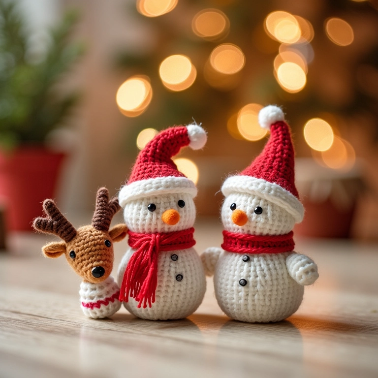 Enfeites de Natal criativos de amigurumi.
