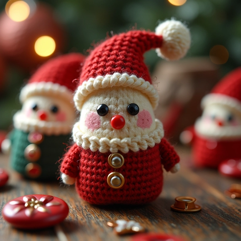 Enfeites de Natal de amigurumi feitos com botões.