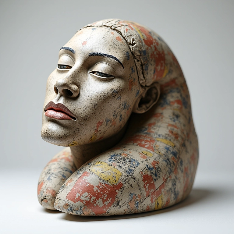 Escultura feita com materiais reciclados em um estúdio.