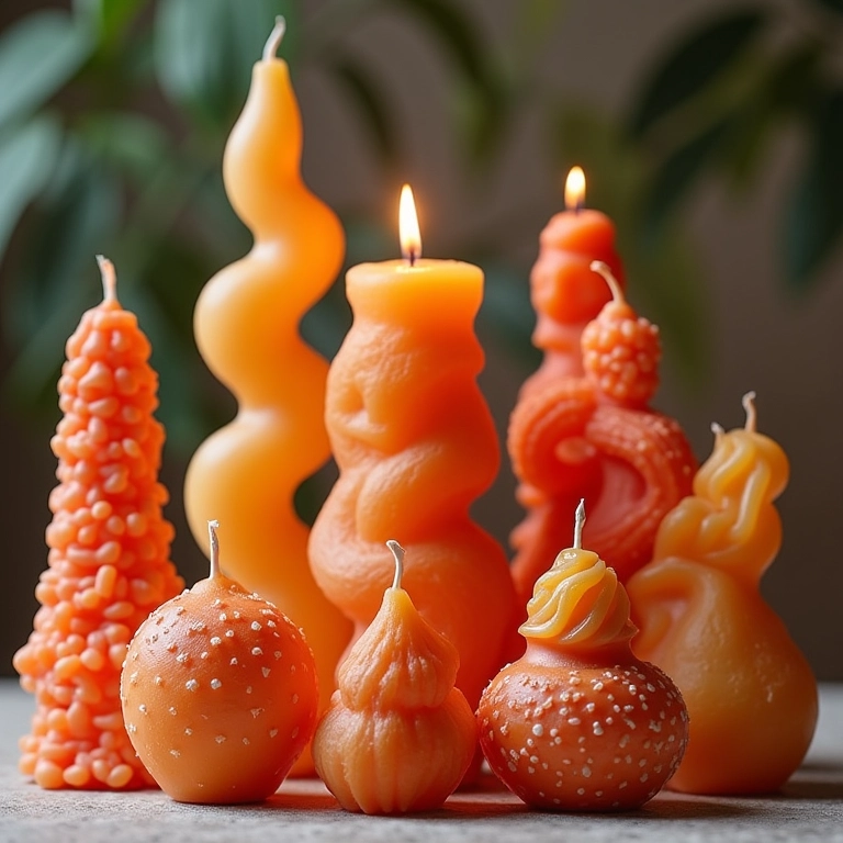 Esculturas de vela criativas com padrões diversos.