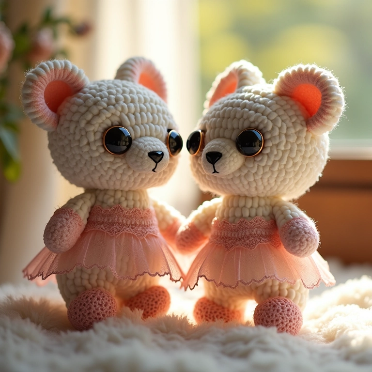 Espelhos e cristais de crochê amigurumi.