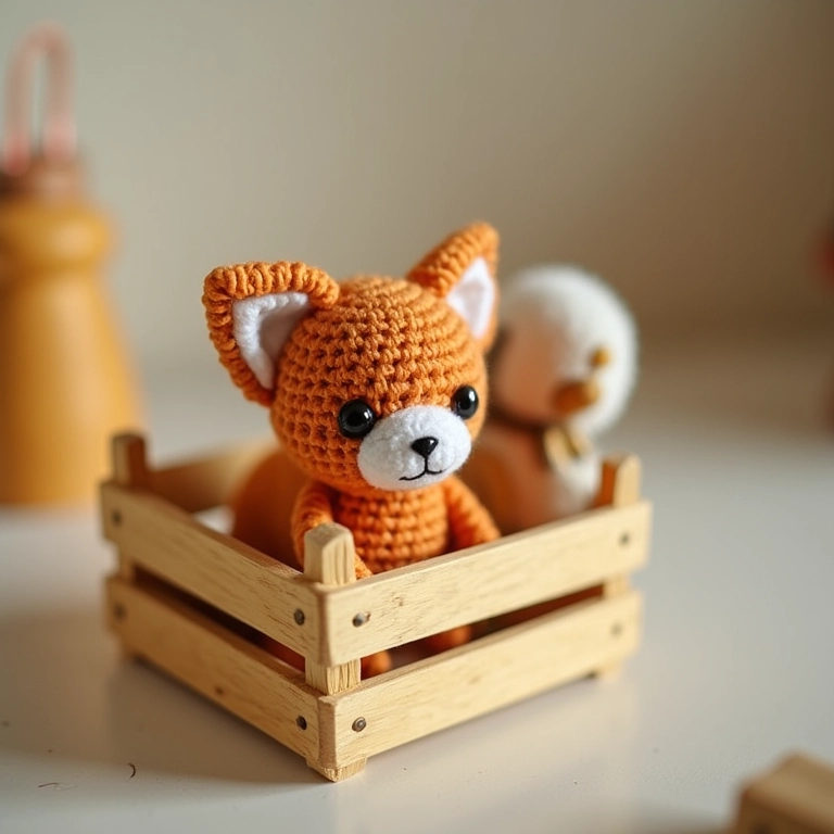 Estante de caixote em amigurumi reforçada.
