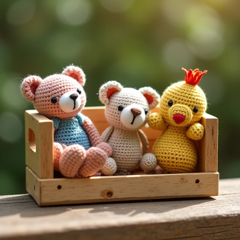 Estante de caixote para área externa em amigurumi.