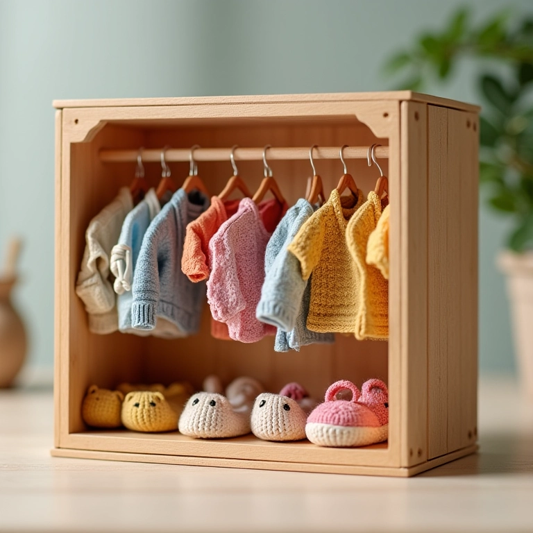 Estante de caixote para closet em amigurumi.