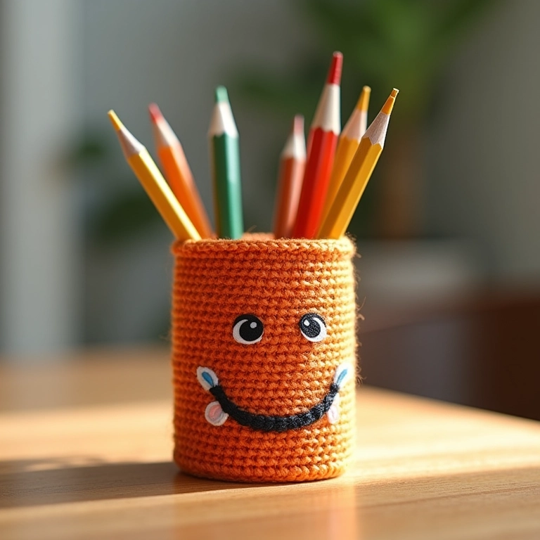 Estojo de lata decorado com crochê, fotos e colagens, um toque sentimental e criativo.