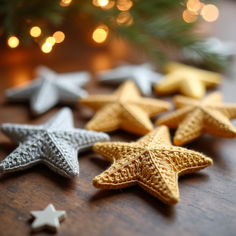 Estrelas de crochê para decoração de Natal.